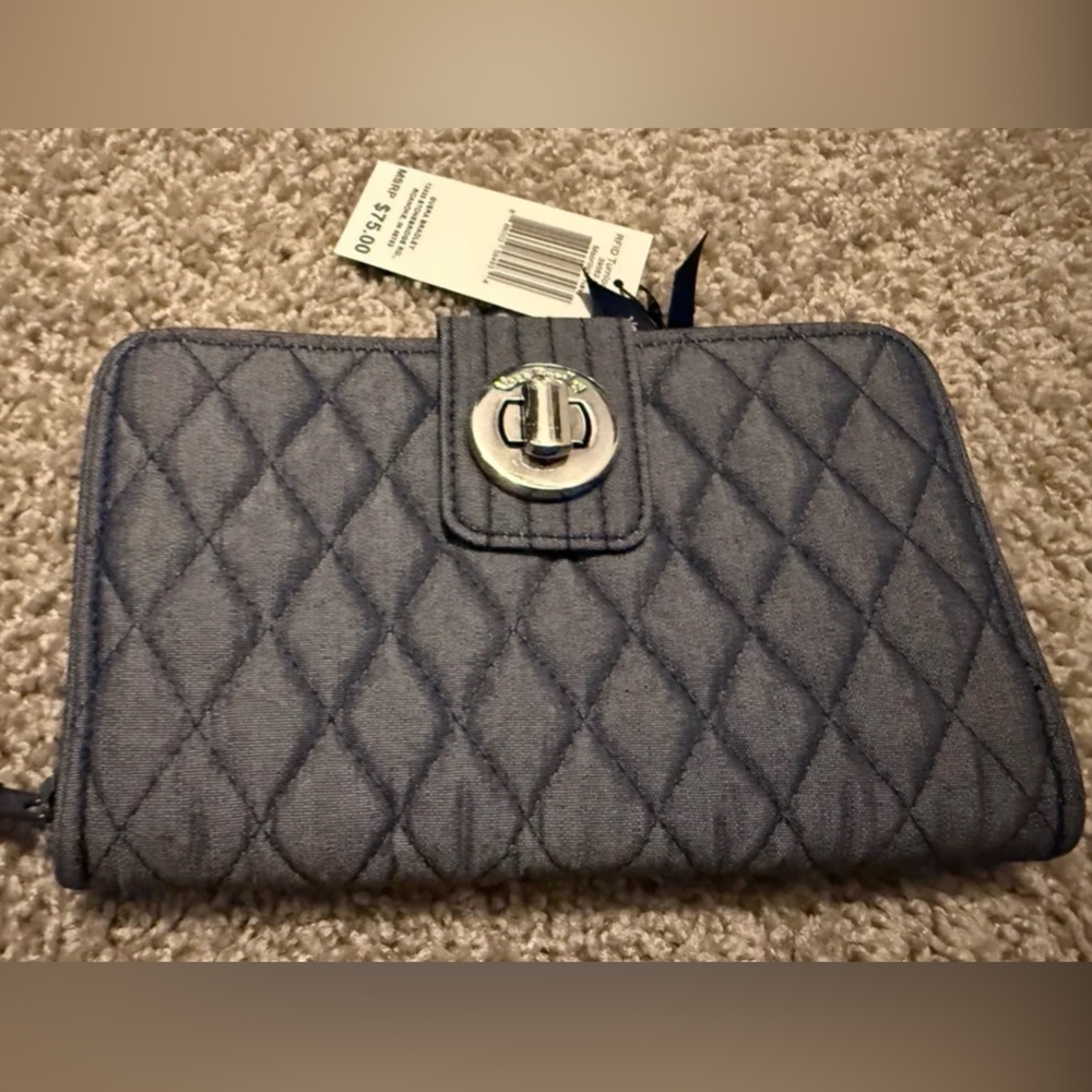 Quilted Blue Wallet with Silver Clasp